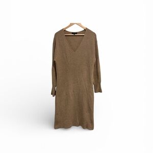 Banana Republic Tan Long Sleeve V-Neck Sweater Dress Cotton Blend Ribbed Midi